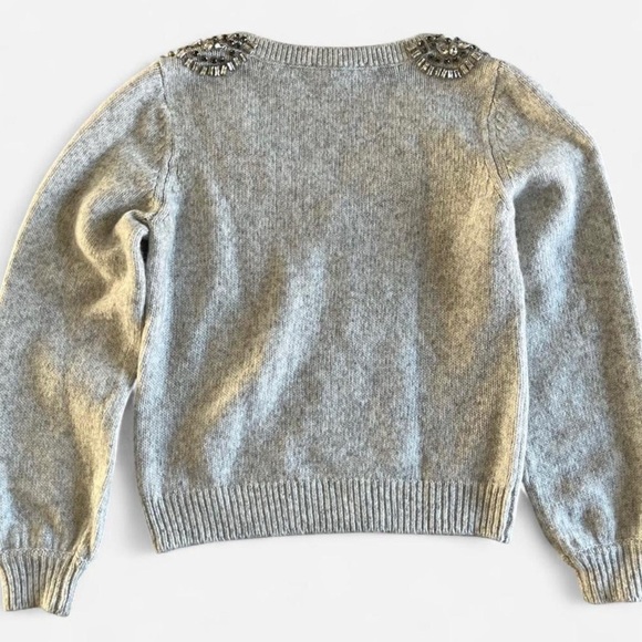 WHBM Embellished Rhinestone V-Neck Sweater Grey Sz Small - Picture 3 of 5